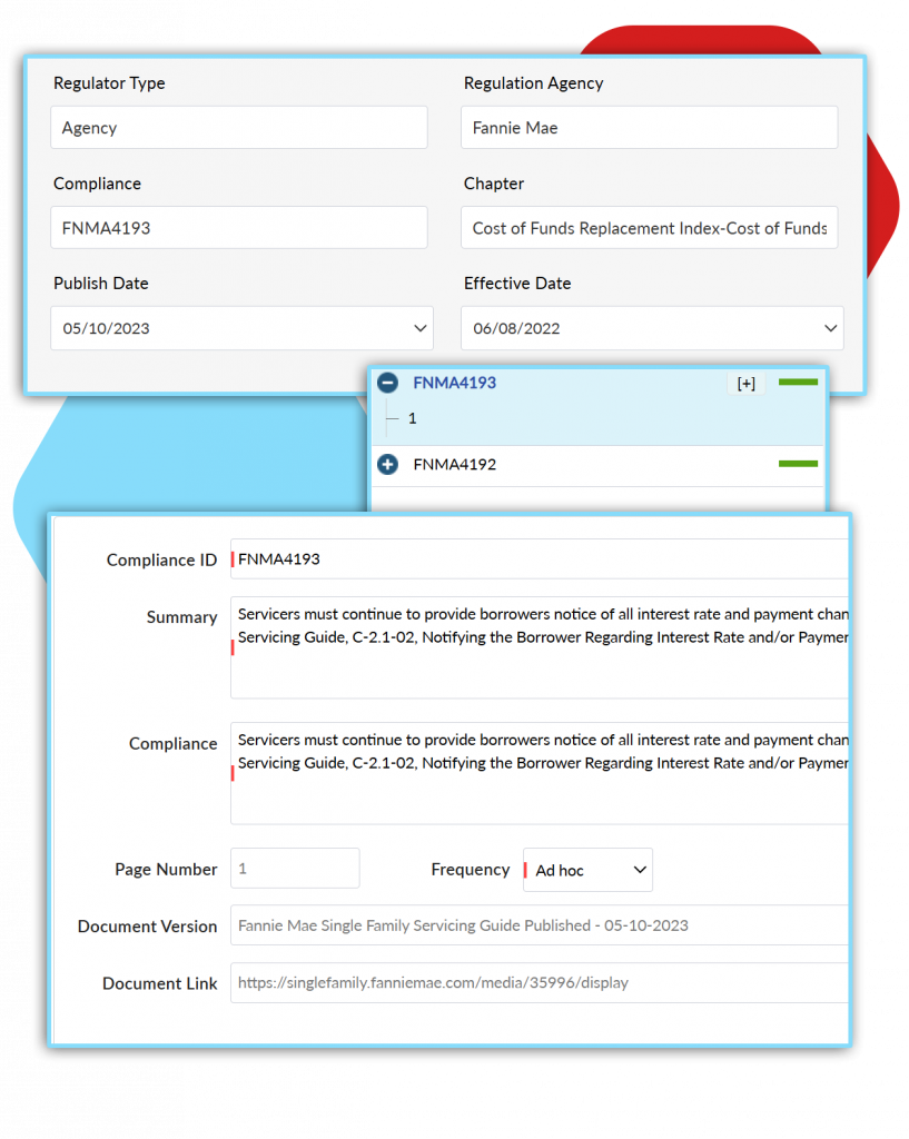 Veritiq ARC automated compliance update interface showing Fannie Mae regulation mapping, effective dates, and document version synchronization