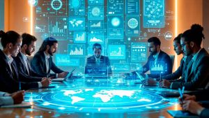 Business team using advanced analytics and compliance management dashboards to monitor global regulatory risk with Veritiq ARC software