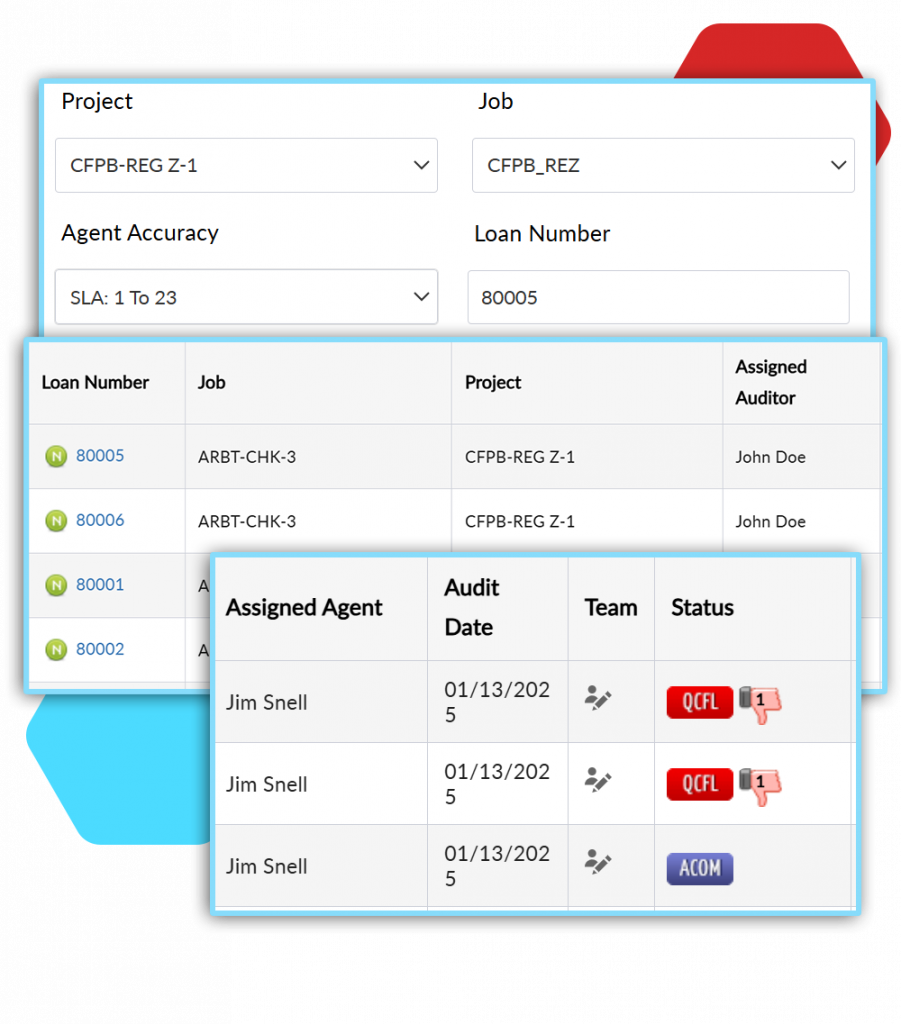 Veritiq ARC collaborative tools dashboard showing audit assignments, agent accuracy tracking, and real-time status updates
