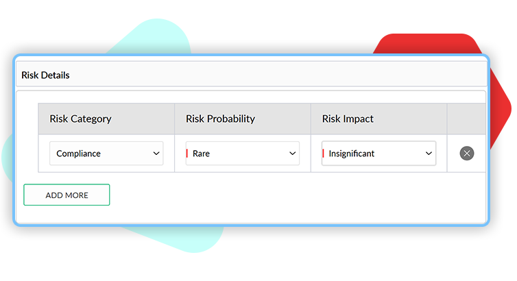 Veritiq ARC integrated risk management interface showing risk category, probability, and impact scoring for compliance assessment