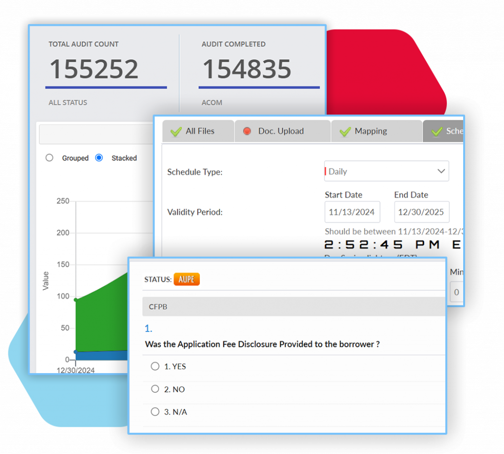 Veritiq ARC real-time tracking dashboard showing live audit progress, status updates, and borrower compliance checks