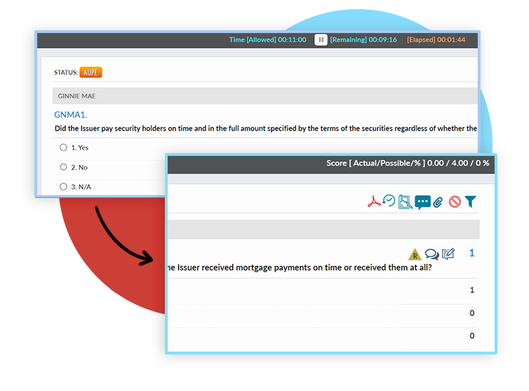Screenshot of ARC platform real-time tracking interface showing live audit question monitoring and status updates for mortgage compliance reviews